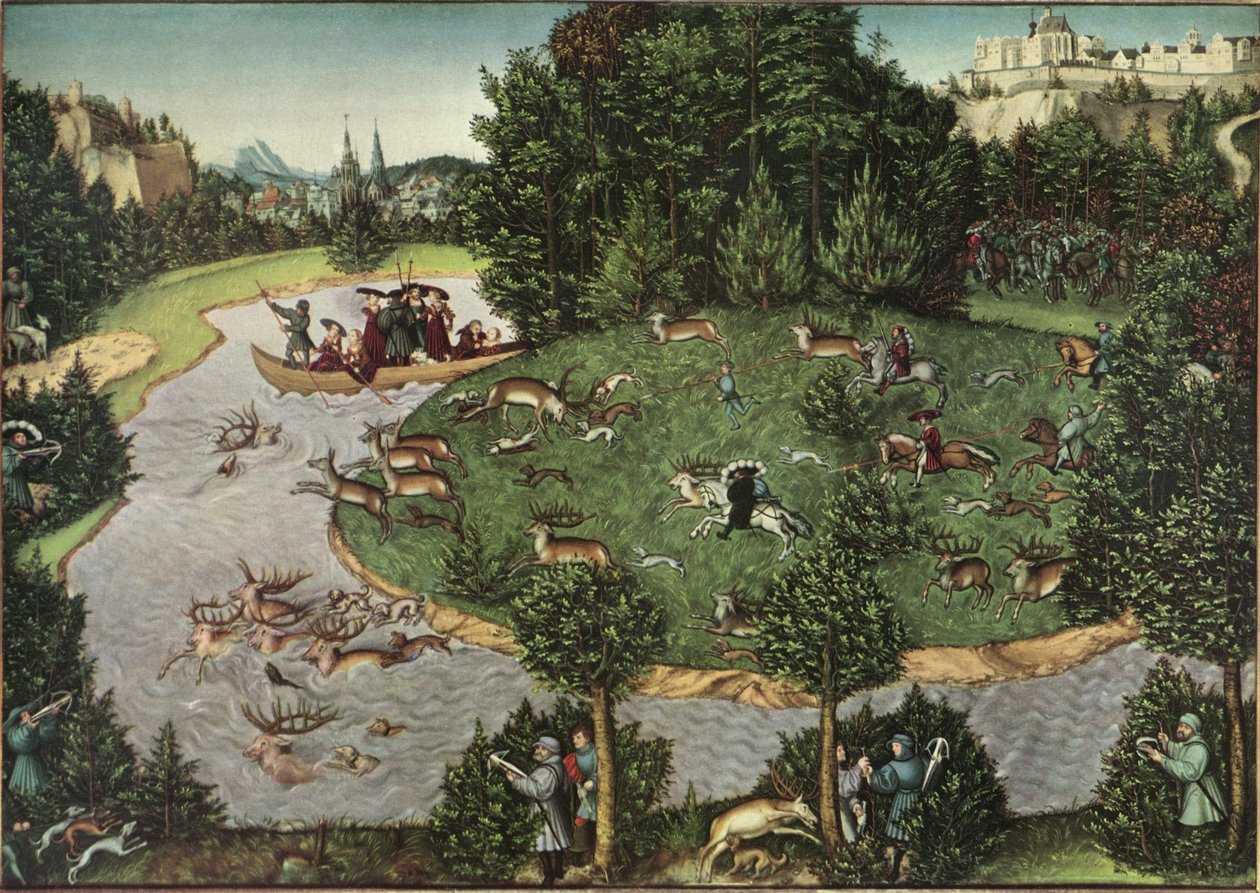 En hjortjakt med kurfursten Friedrich den vise av Lucas Cranach the Elder