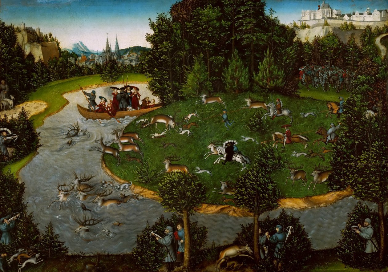 En hjortjakt med kurfursten Friedrich den vise av Lucas Cranach the Elder