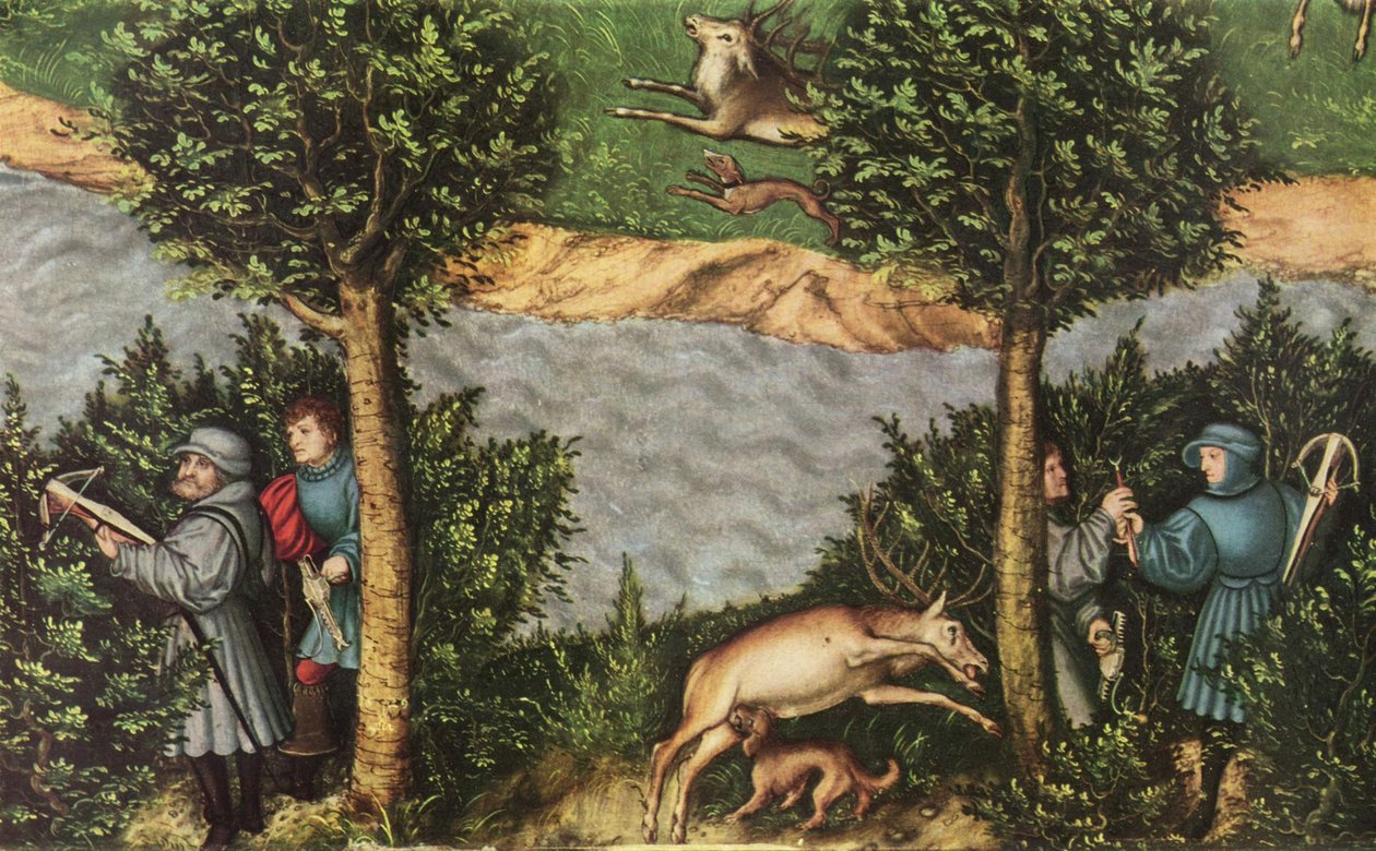 En hjortjakt med kurfursten Friedrich den vise
 Detalj av Lucas Cranach the Elder