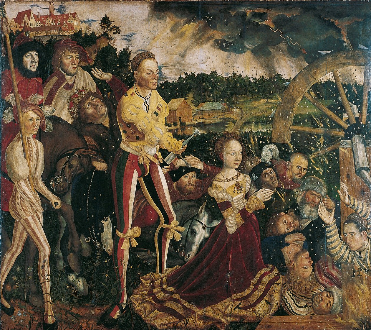 Altartavla med Saint Catharines martyrskap, mittpanel av Lucas Cranach the Elder