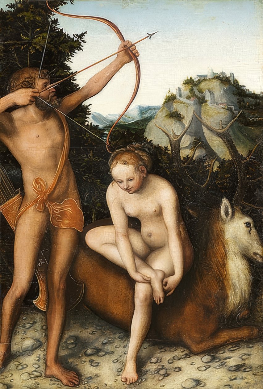 Apollo och Diana. Omkring 1530 av Lucas Cranach the Elder