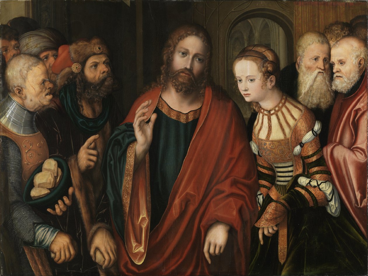 Kristus och kvinnan tagen i äktenskapsbrott av Lucas Cranach the Elder