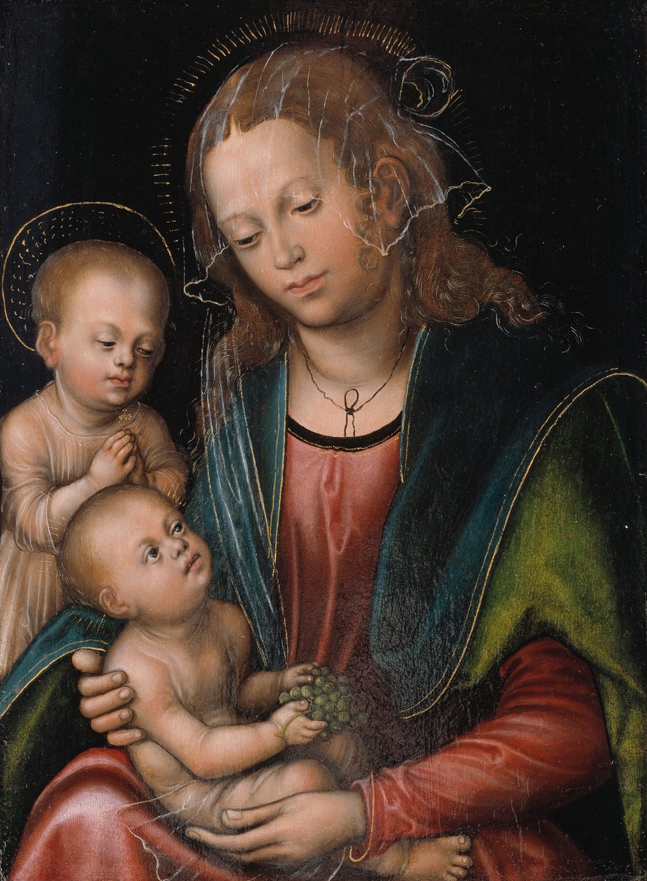 Danska:  Maria med barnet og den lille Johannes Jungfru Maria med barnet tillbedd av Johannesbarnet av Lucas Cranach the Elder