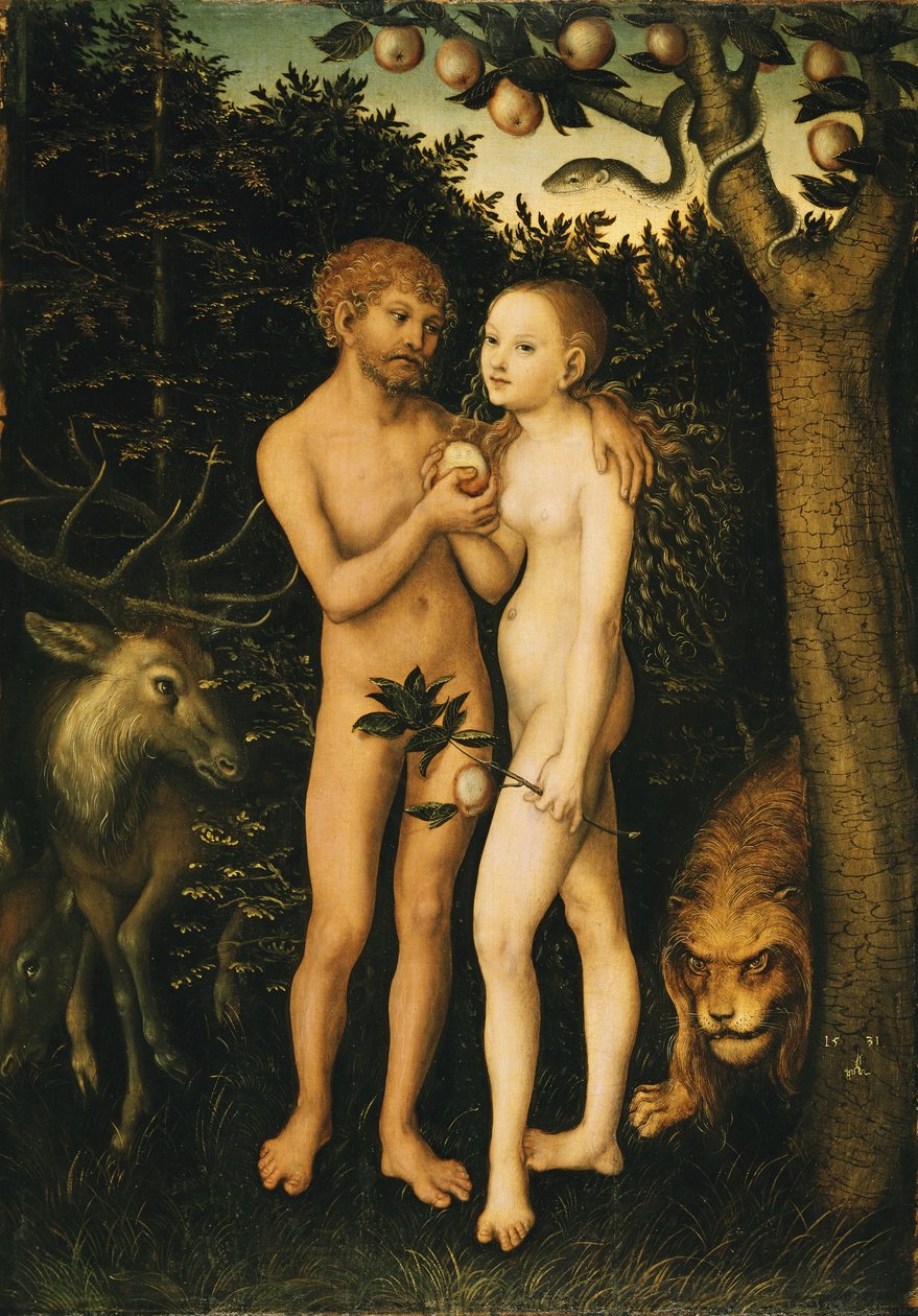 Tyska: Adam och Eva i paradiset / Sündenfall Adam och Eva av Lucas Cranach the Elder