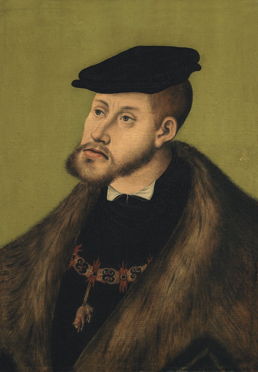 Tyska: Bildnis Kaiser Karls V. Porträtt av kejsaren Karl V av Lucas Cranach the Elder