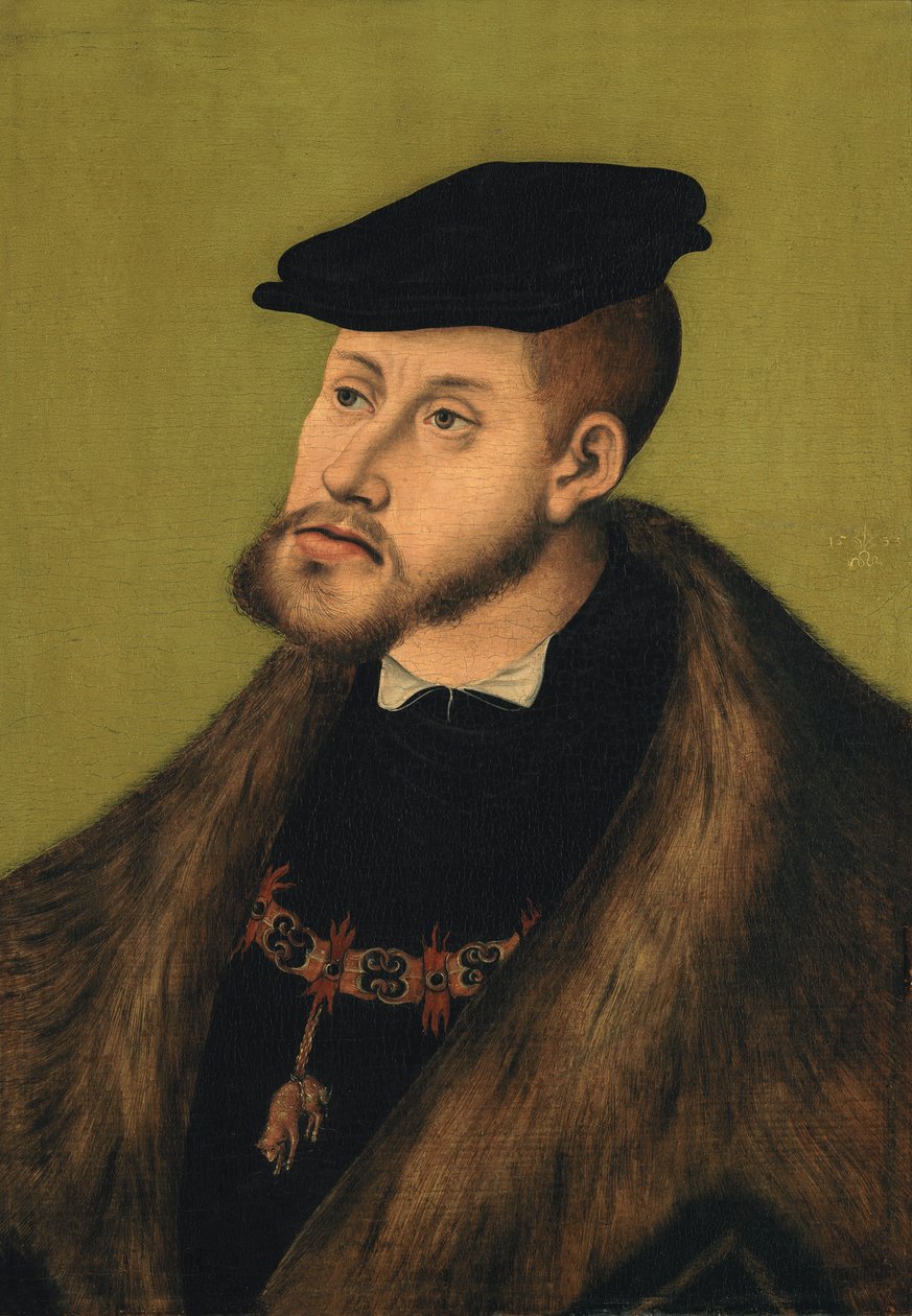 Tyska: Bildnis Kaiser Karls V. Porträtt av kejsaren Karl V av Lucas Cranach the Elder