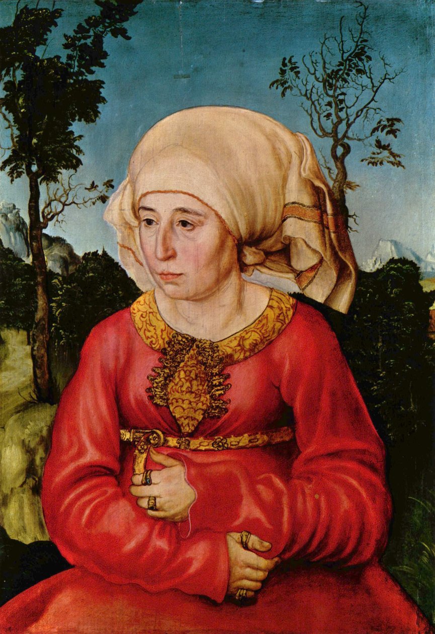 Tyska: Bildnis der Frau eines Rechtsgelehrten Porträtt av en jurists hustru / Porträtt av Dr Johann Stephan Reuss hustru [] av Lucas Cranach the Elder