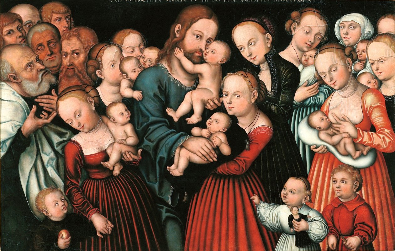 Tyska: Christus segnet die Kinder Kristus välsignar barnen. av Lucas Cranach the Elder