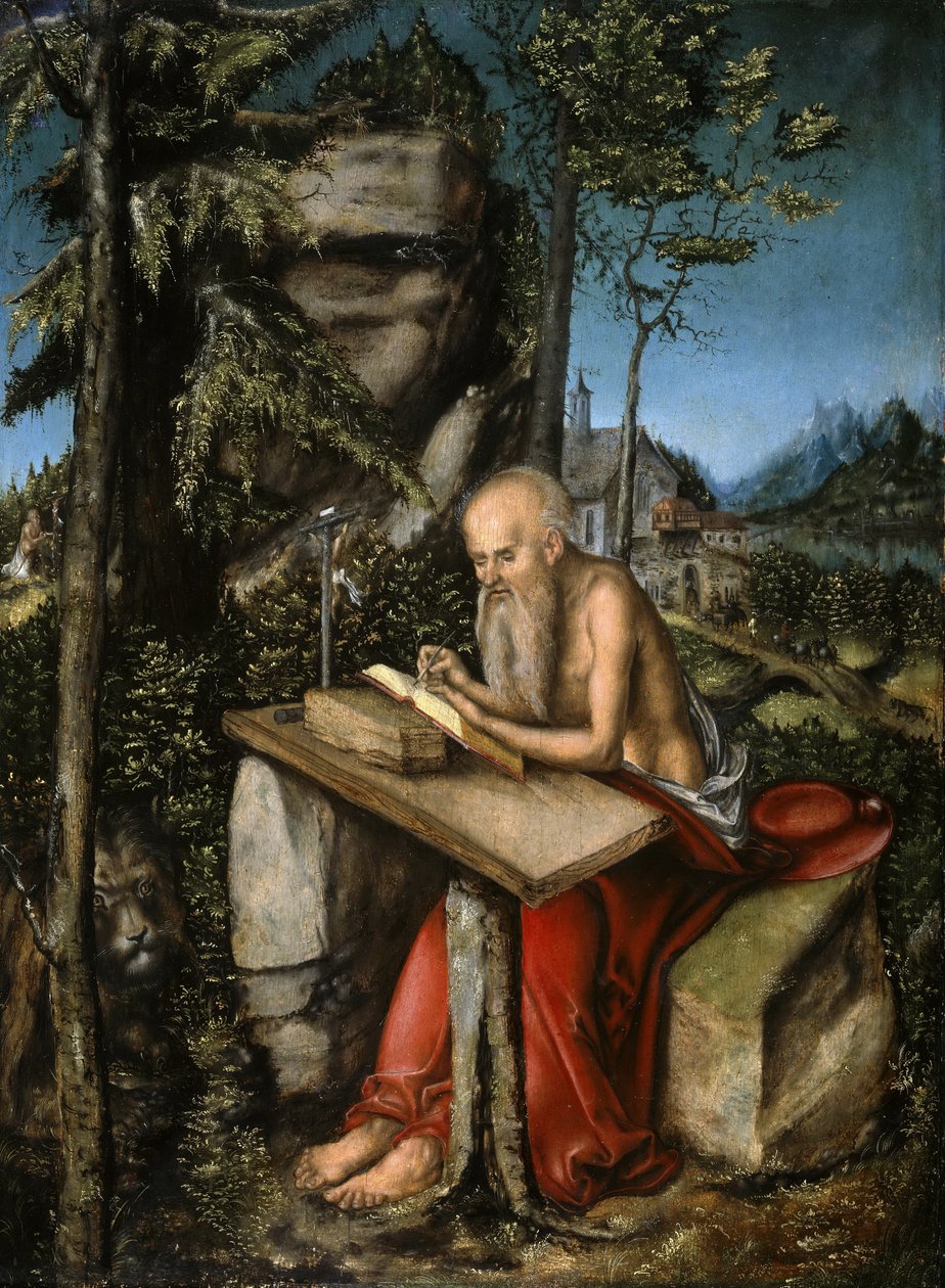 Tyska: St Jerome in Rocky Landscape St Jerome in Rocky Landscape av Lucas Cranach the Elder