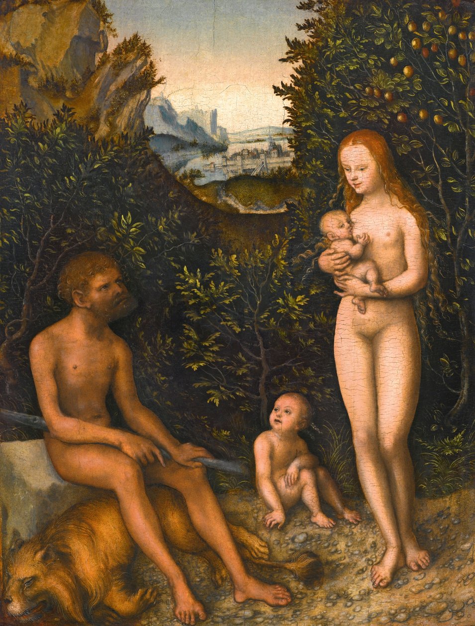 Tyska: Faunfamiljen med dödat lejon Faunfamiljen av Lucas Cranach the Elder