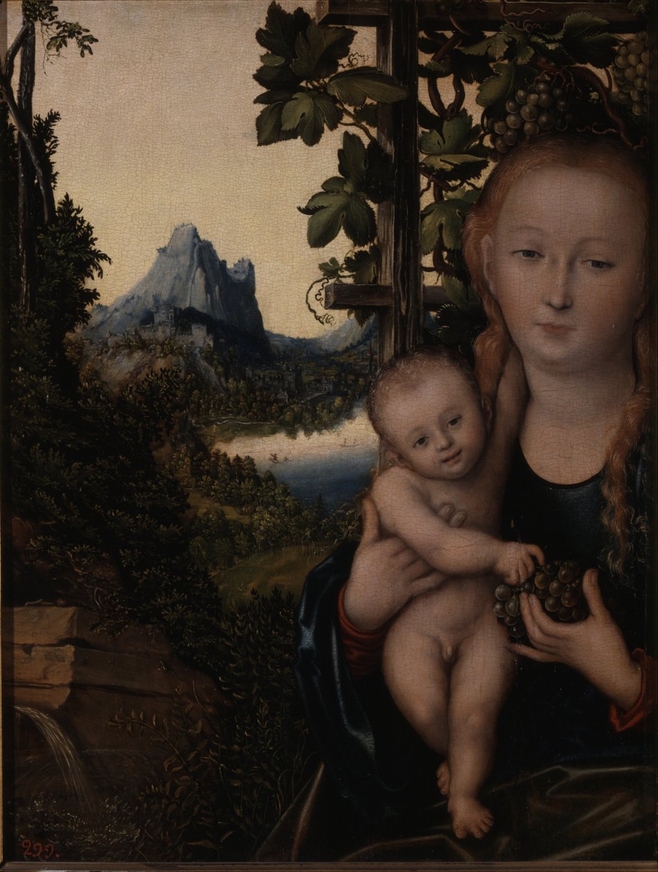 Tyska: Die Madonna vor der Weinlaube Jungfrun i en vindruvsbuske av Lucas Cranach the Elder