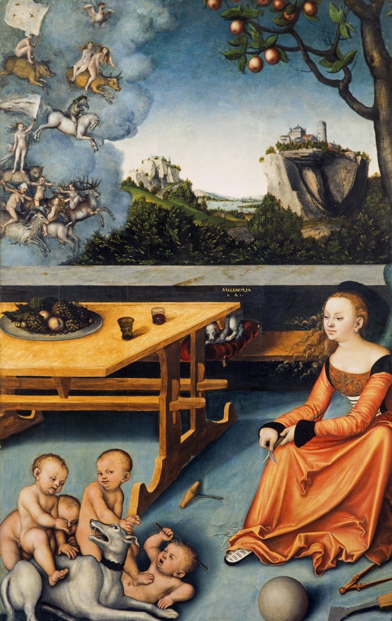 Tyska: Die Melancholie En allegori om melankoli av Lucas Cranach the Elder