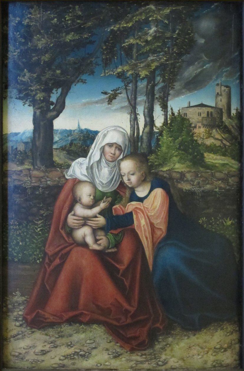 Tyska: Hl. Anna Selbdritt Madonna med barnet och den heliga Anna. av Lucas Cranach the Elder
