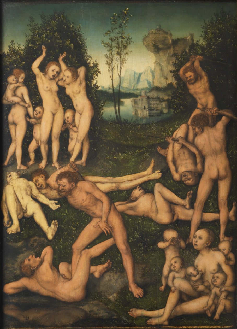 Tyska: Kampf nackter Männer und ihre klagenden Frauen Svartsjukans frukter (Silverålderns slut) av Lucas Cranach the Elder