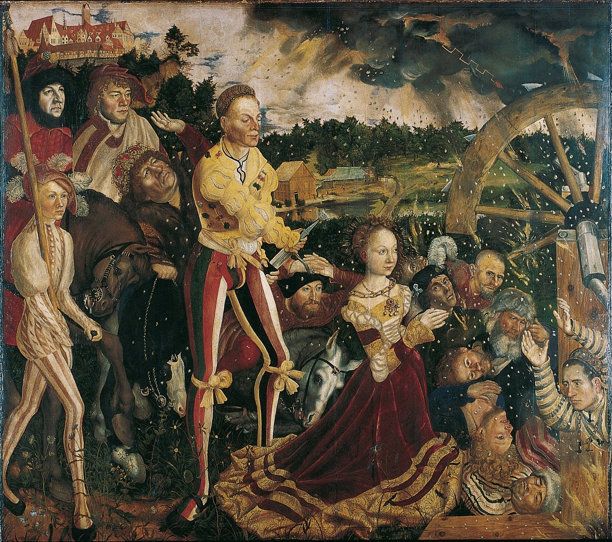 Tyska: Katharinenaltar (Mitteltafel) Altartavla med den heliga Katarinas martyrium av Lucas Cranach the Elder