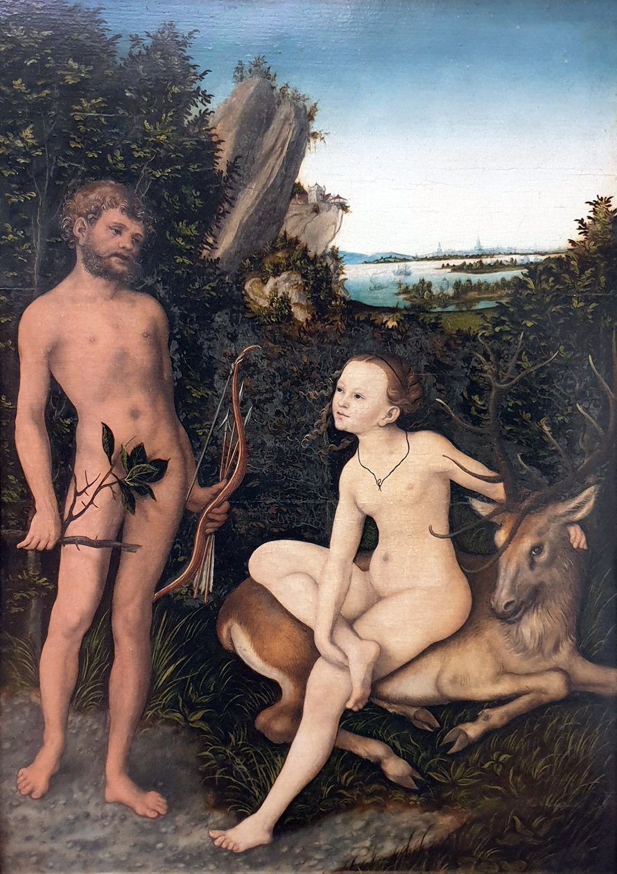 Tyska: Landschaft mit Apoll und Diana Apollo och Diana i trädbevuxet landskap av Lucas Cranach the Elder