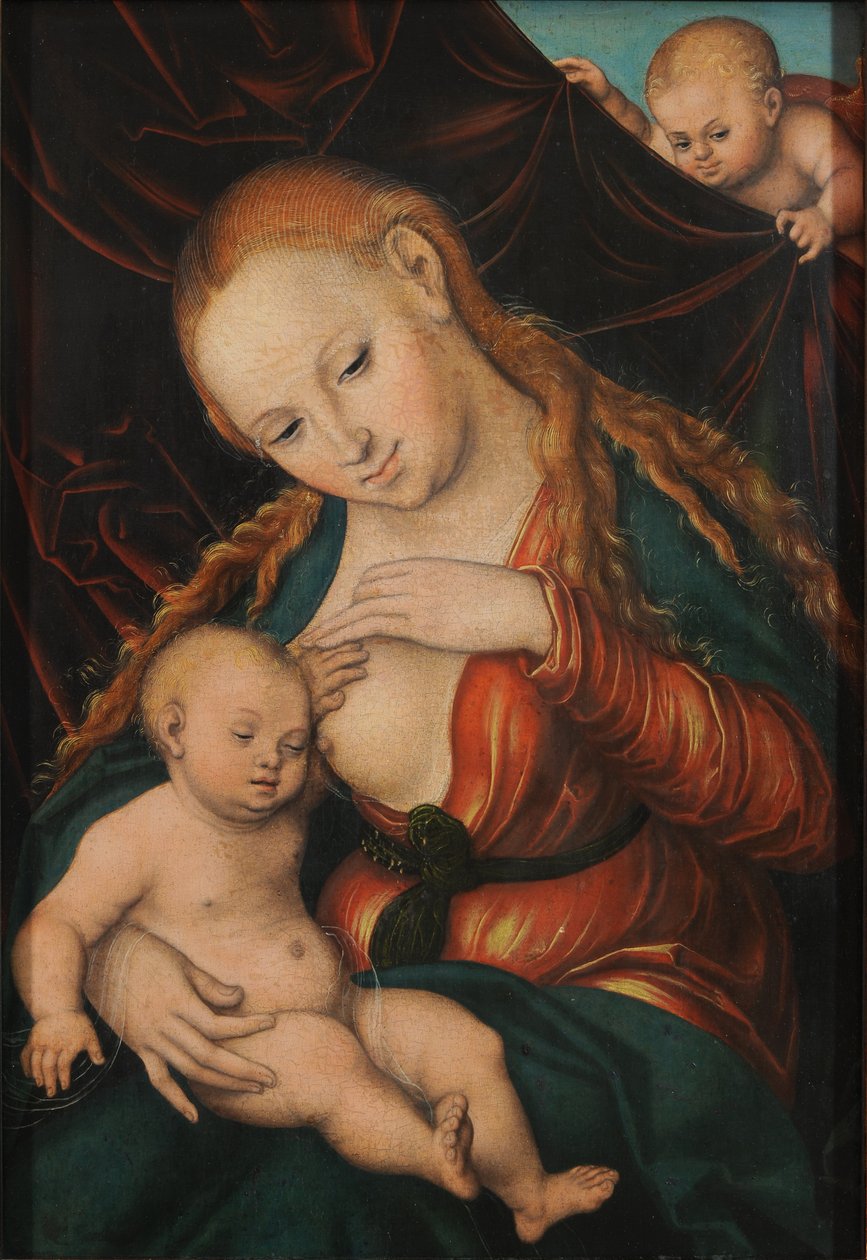Tyska: Madonna, dem Christkind die Brust reichend Jungfrun som ammar barnet av Lucas Cranach the Elder