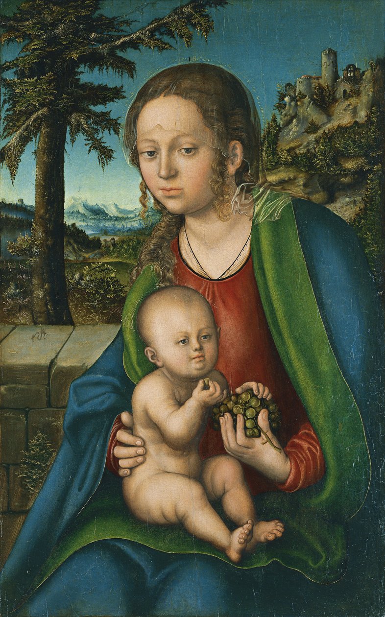 Tyska: Madonna mit Kind und Trauben Jungfrun och barnet med en druvklase av Lucas Cranach the Elder