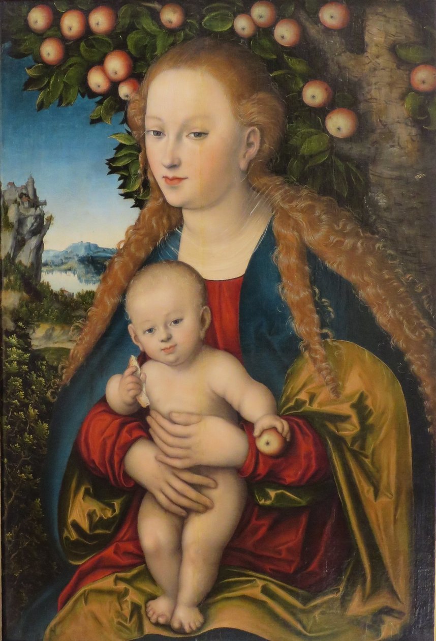 Tyska: Madonna und Kind unter dem Apfelbaum Madonna och barnet under äppelträdet / Jungfrun och barnet under ett äppelträd av Lucas Cranach the Elder