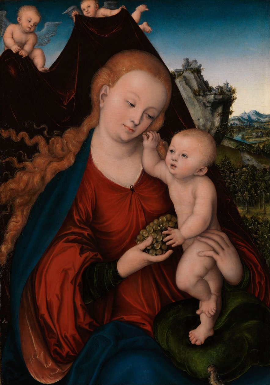 Tyska: Maria mit dem Kind und der Weintraube Madonna och barnet med vindruvor av Lucas Cranach the Elder