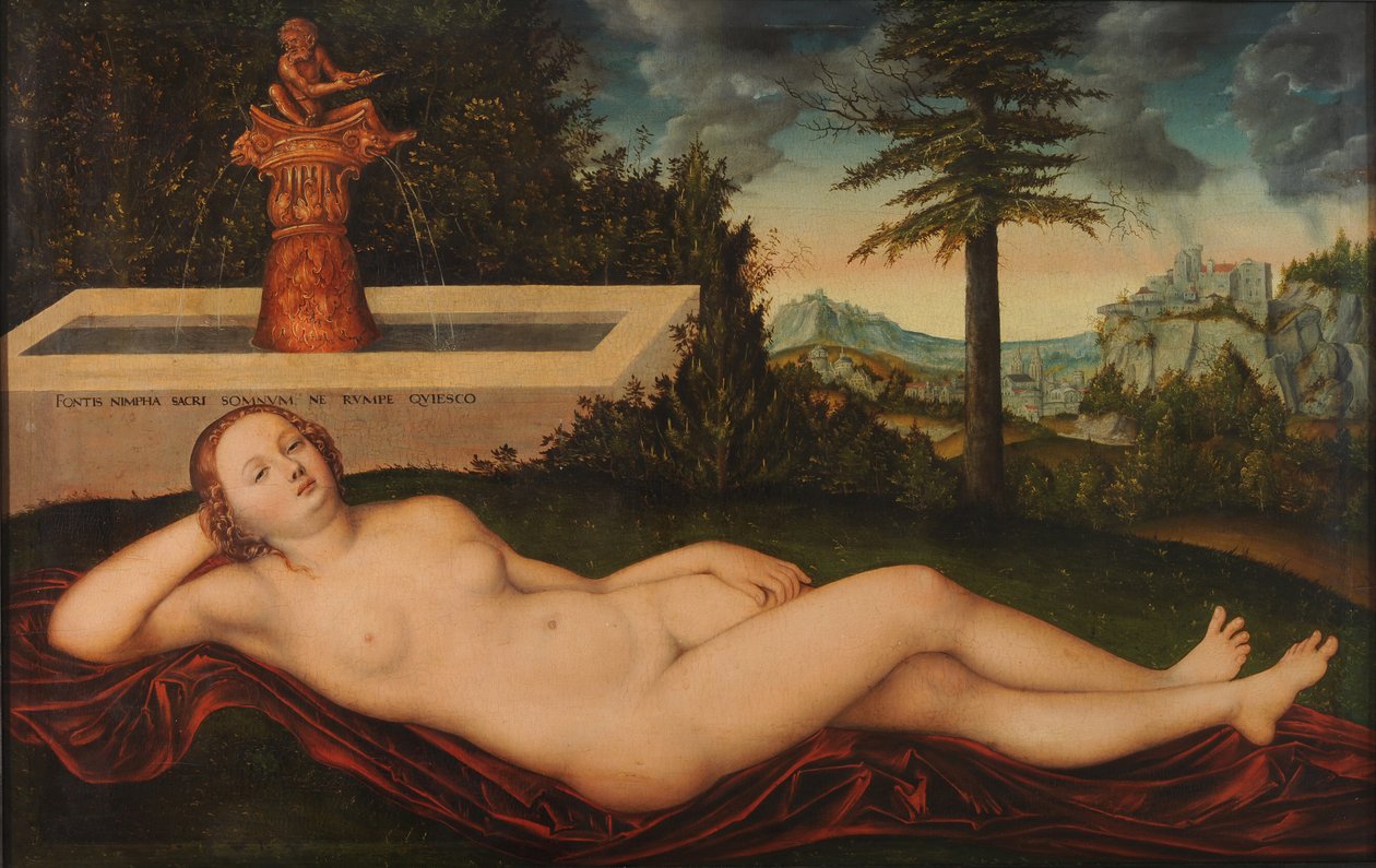 Tyska:  Quellnymphe am Brunnen En nymf vid en fontän av Lucas Cranach the Elder