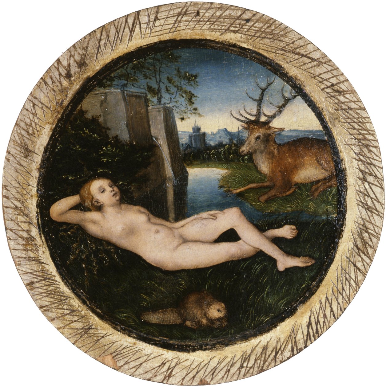 Tyska: Vilande vårnymf Liggande nymf av Lucas Cranach the Elder