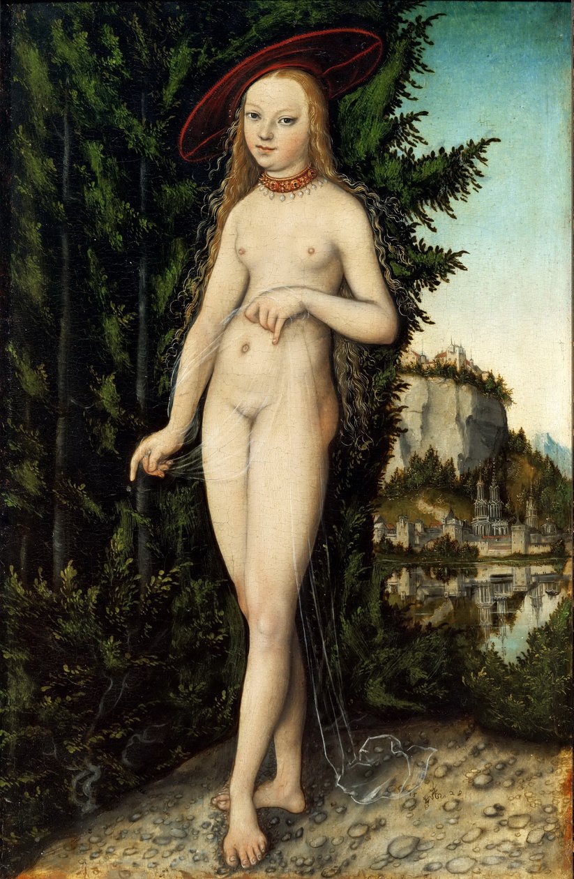 Tyska: Stående Venus i ett landskap Venus i ett landskap av Lucas Cranach the Elder