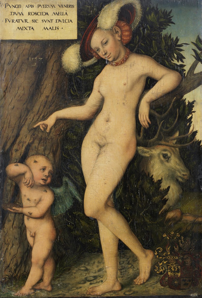 Tyska: Venus mit Amor als Honigdieb Venus med Amor som stjäl honung av Lucas Cranach the Elder