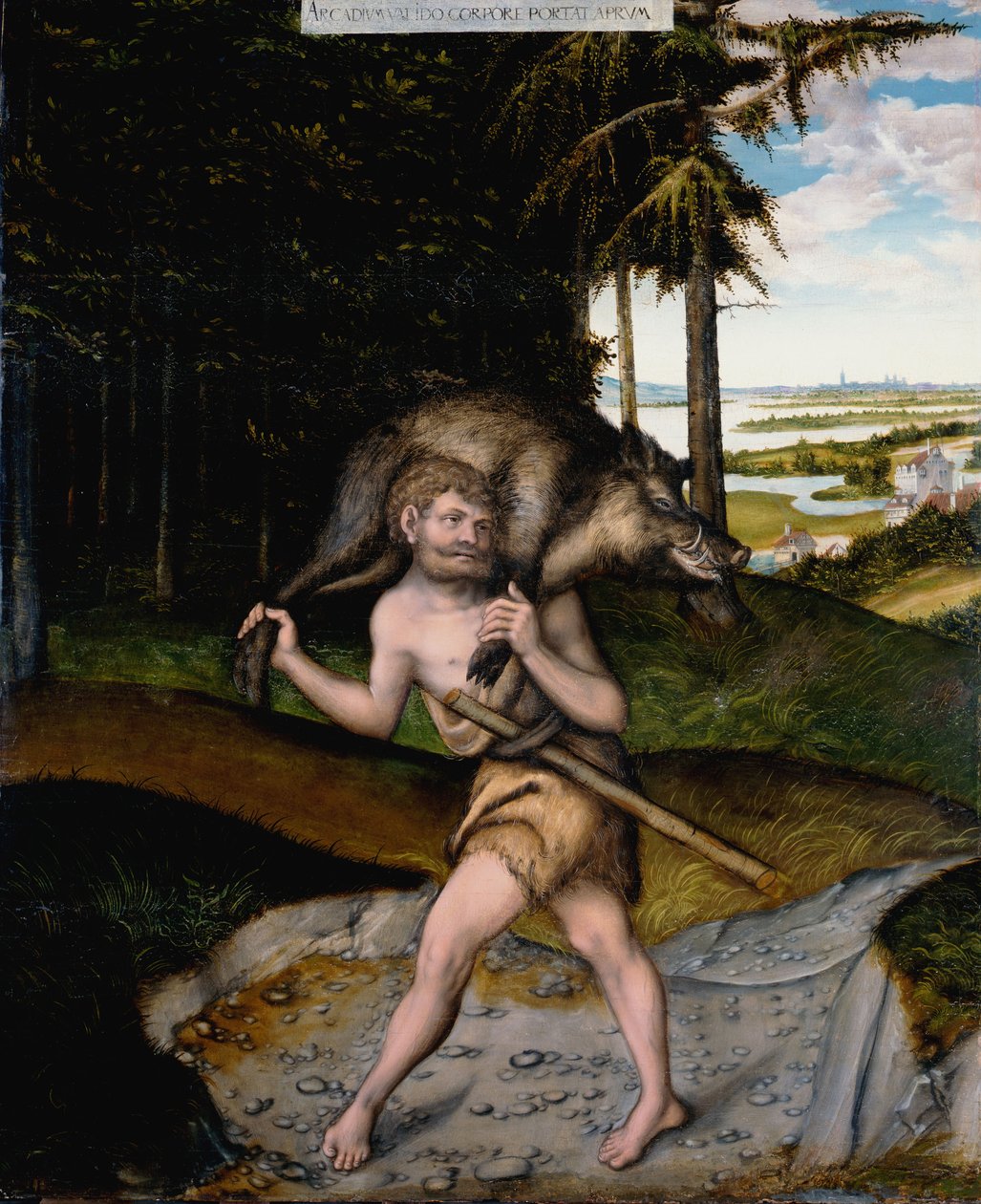 Herakles och den erymantiska vildsvinen från Herkules arbete av Lucas Cranach the Elder