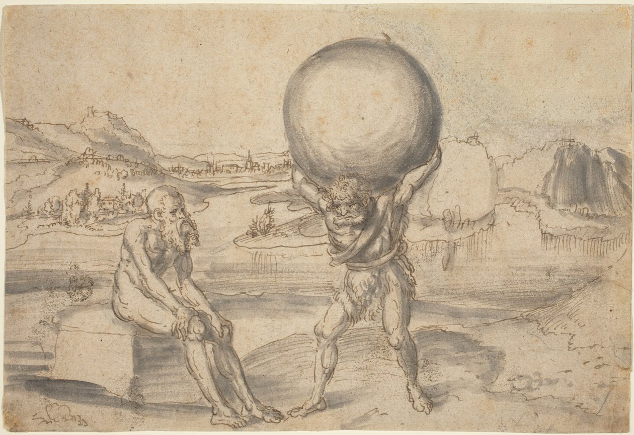 Hercules relieving Atlas of the Globe av Lucas Cranach the Elder