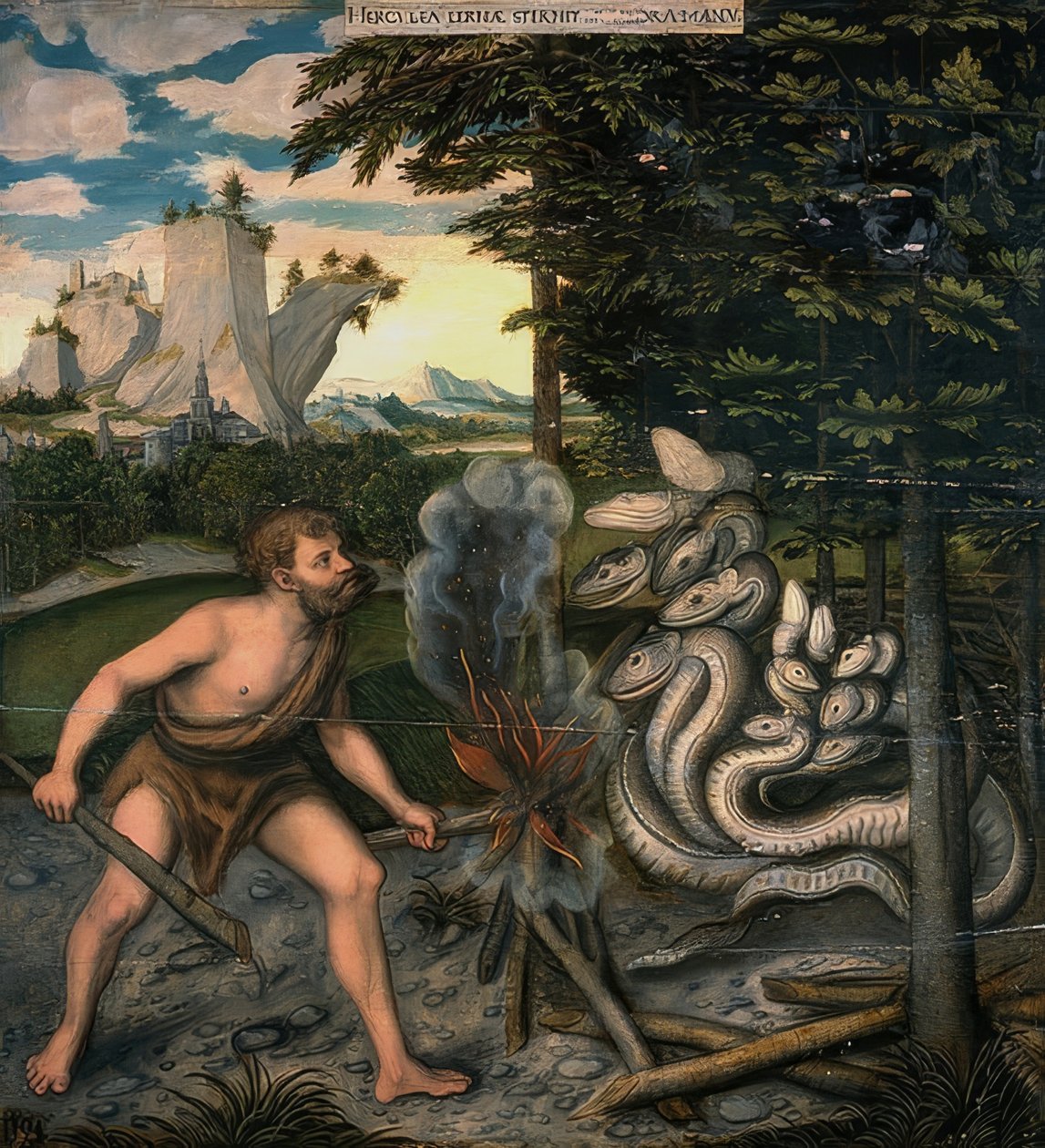 Herkules och den lerneska ormen. Från serien av Herkules gärningar. Efter 1537 av Lucas Cranach the Elder