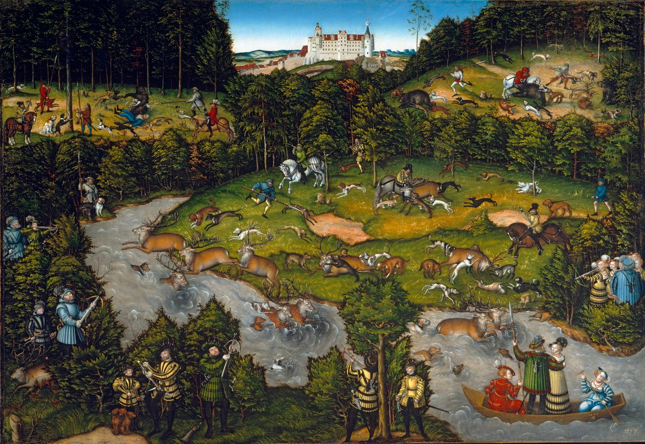 Domjakt nära Hartenfels slott (Torgau i Sachsen) av Lucas Cranach the Elder