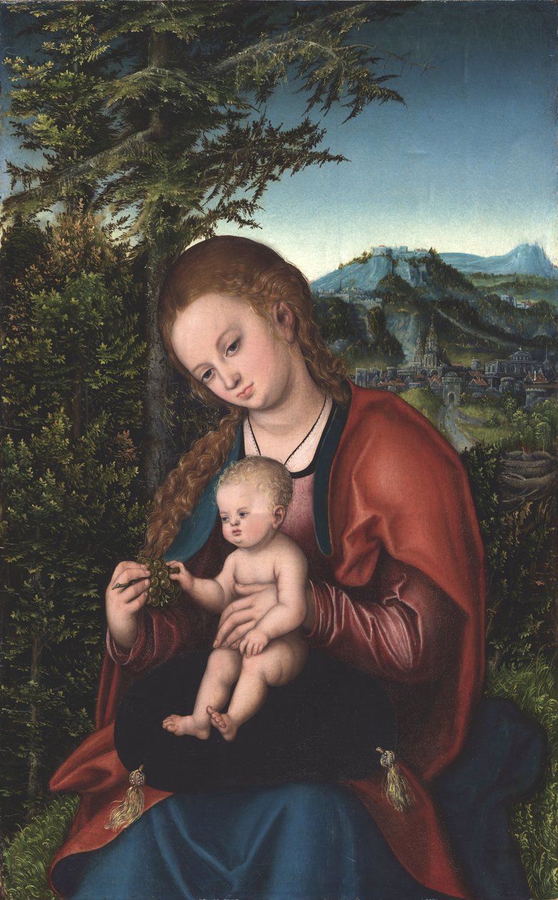 Madonna och barn i ett landskap" av Lucas Cranach the Elder
