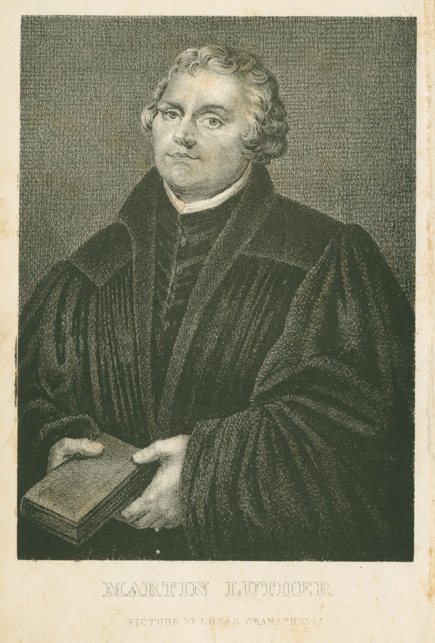 Martin Luther, litografi av James Weber (ca 1824-86), ca 1850 av Lucas Cranach the Elder