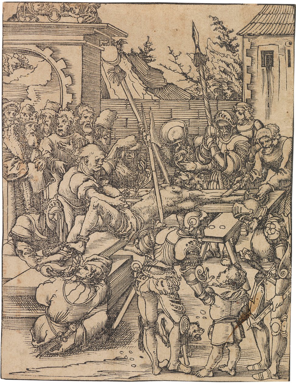 Saint Bartholomews martyrskap. Från serien Martyrdom of the Twelve Apostles, ca. 1520. av Lucas Cranach the Elder
