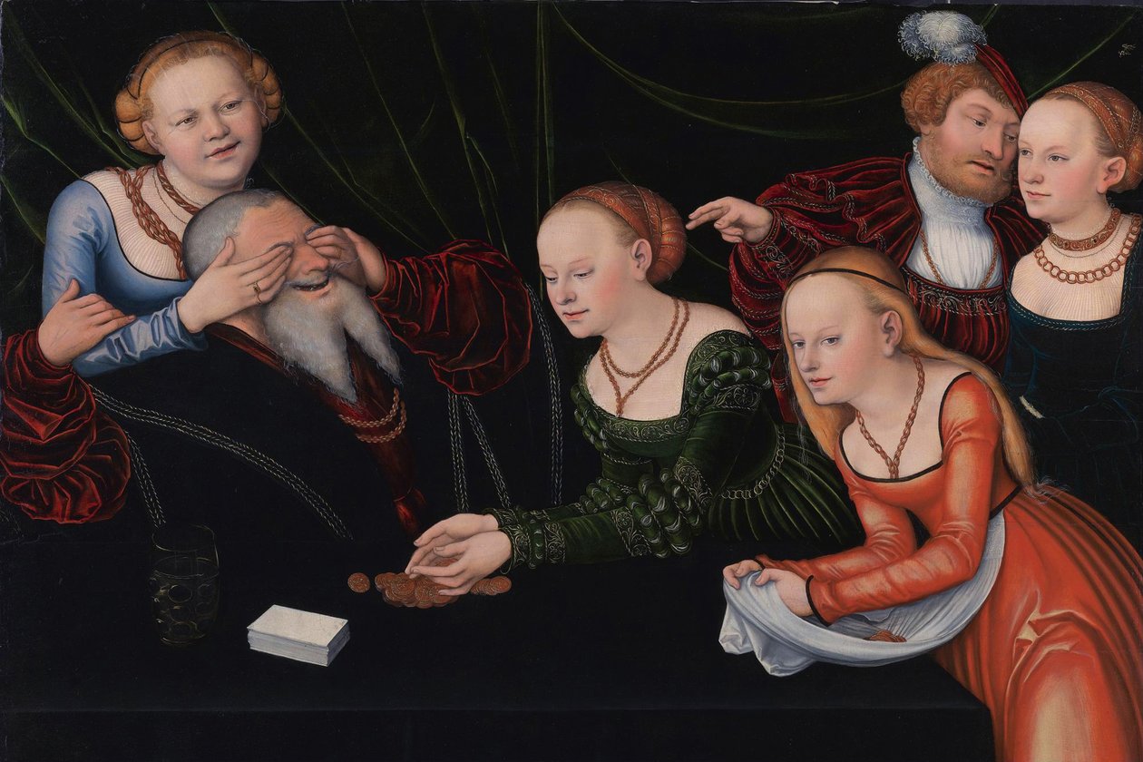 Gammal man lurad av kurtisaner, ca 1537 av Lucas Cranach the Elder