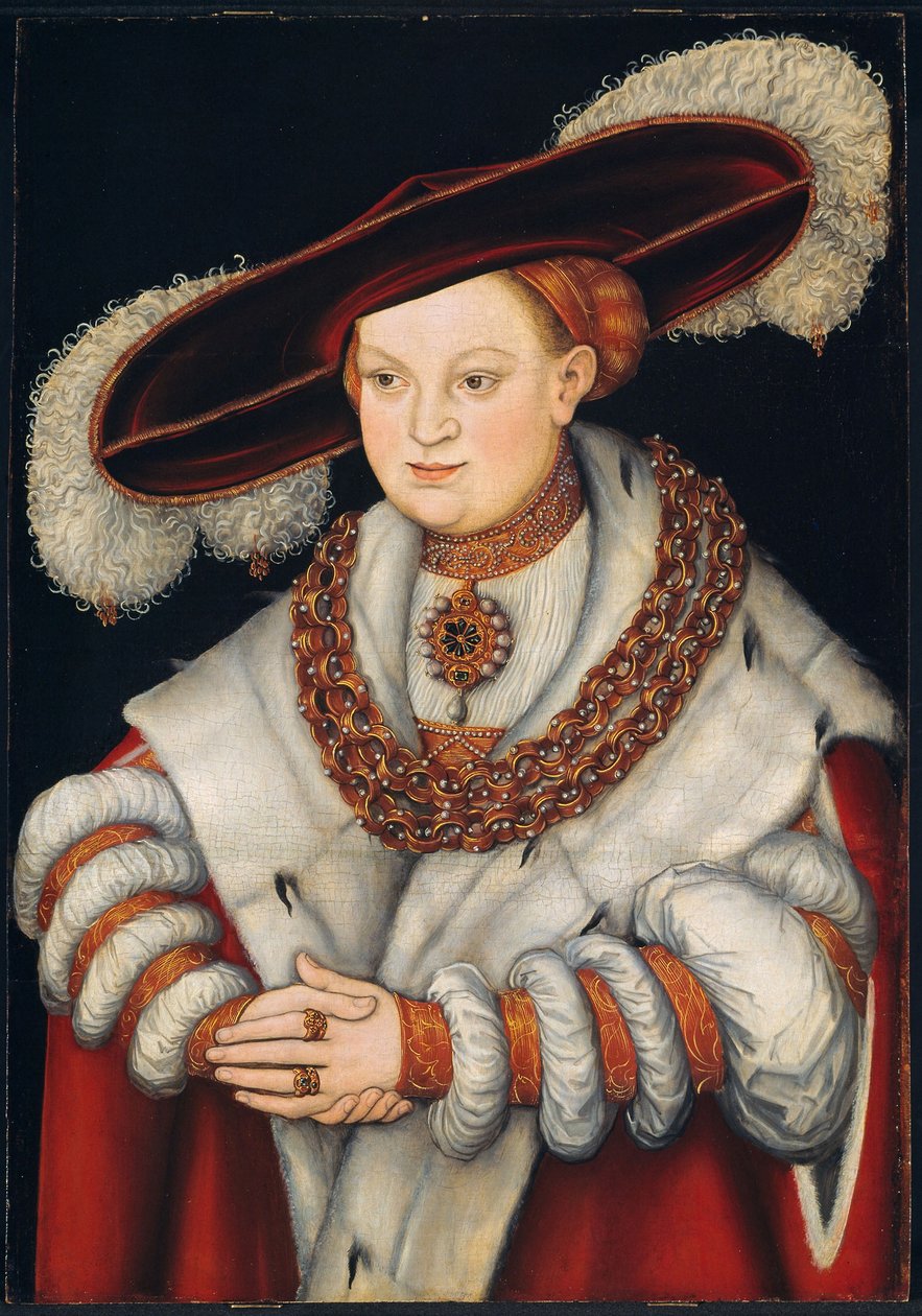 Porträtt av Magdalena av Sachsen, maka till kurfurst Joachim II av Brandenburg av Lucas Cranach the Elder