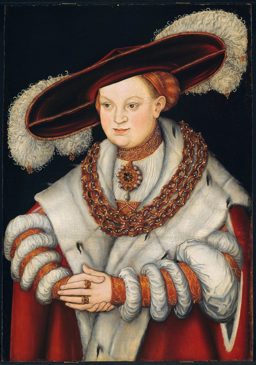 Porträtt av Magdalena av Sachsen, hustru till kurfursten Joachim II av Brandenburg, ca. 1529. av Lucas Cranach the Elder