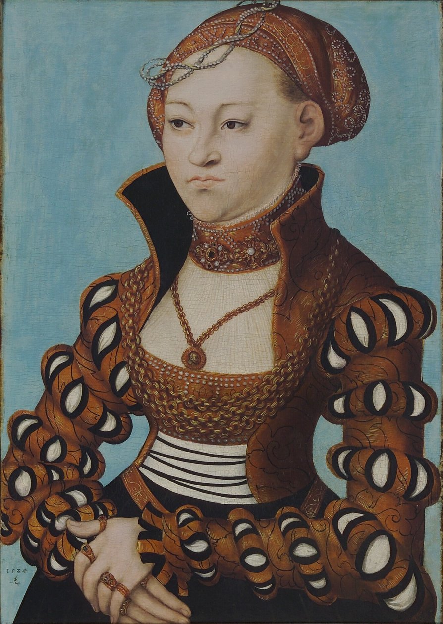 Porträtt av prinsessan Maria av Sachsen med brudkrona av Lucas Cranach the Elder