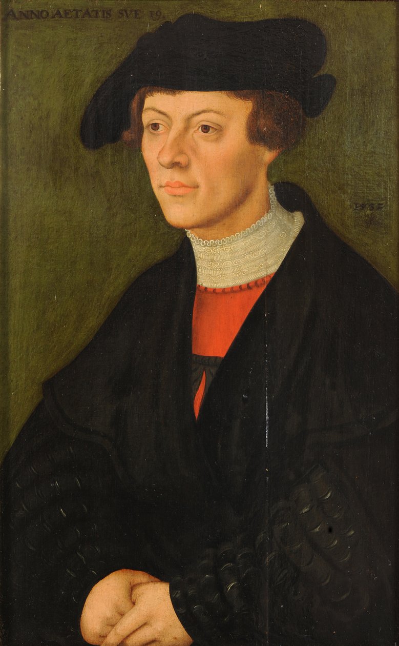 Porträtt av en 19-årig ung man i svarta kläder av Lucas Cranach the Elder