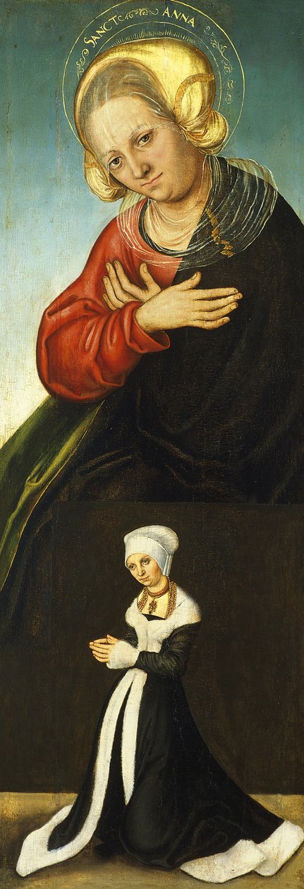 Saint Anne med hertiginnan Barbara av Sachsen som donator, ca 1514 av Lucas Cranach the Elder