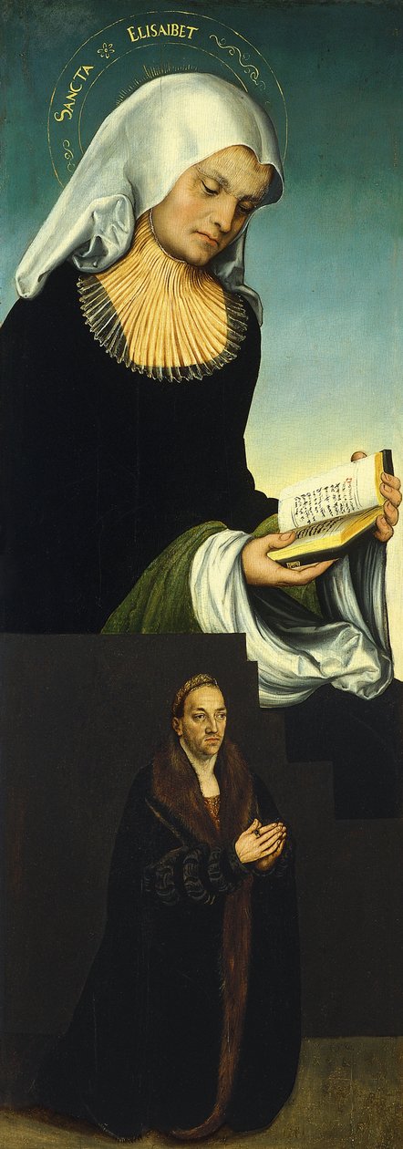 Heliga Elisabeth med Georg, hertig av Sachsen, som givare [recto, vänster sida] av Lucas Cranach the Elder