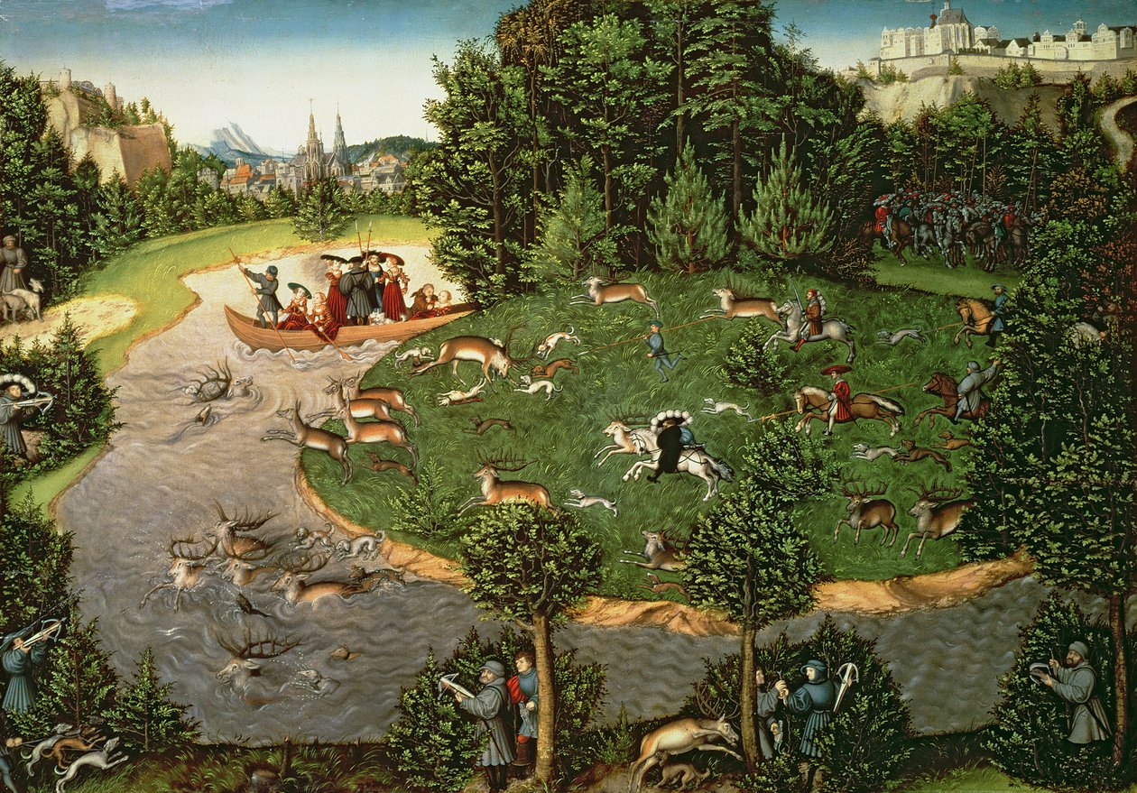 Stag Hunt of Kurfurst Friedrich III den vise, 1529 (panel) av Lucas Cranach the Elder