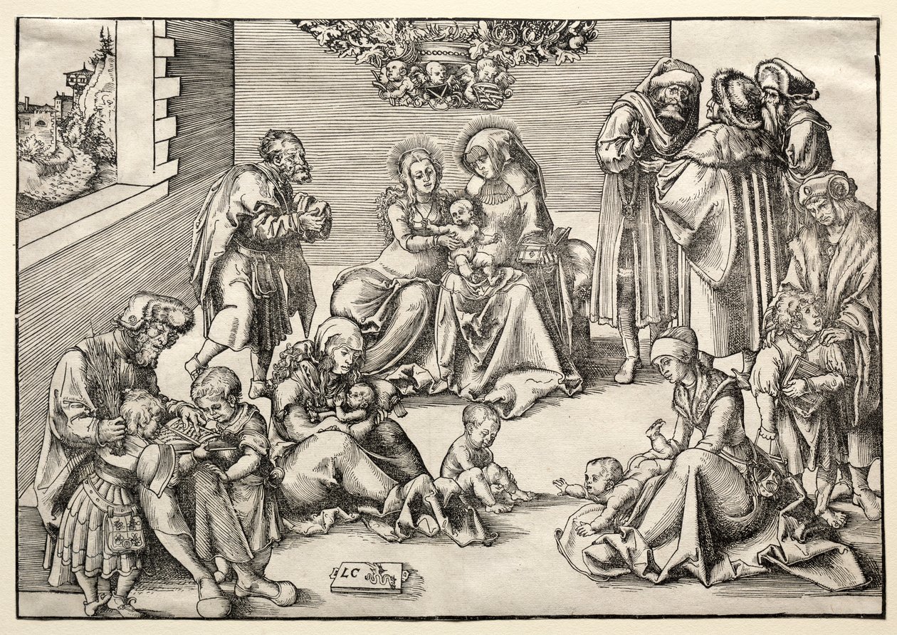 Den heliga familjen och släkten. av Lucas Cranach the Elder