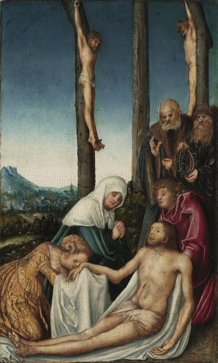Klagovisan med de två tjuvarna som korsfästs av Lucas Cranach the Elder
