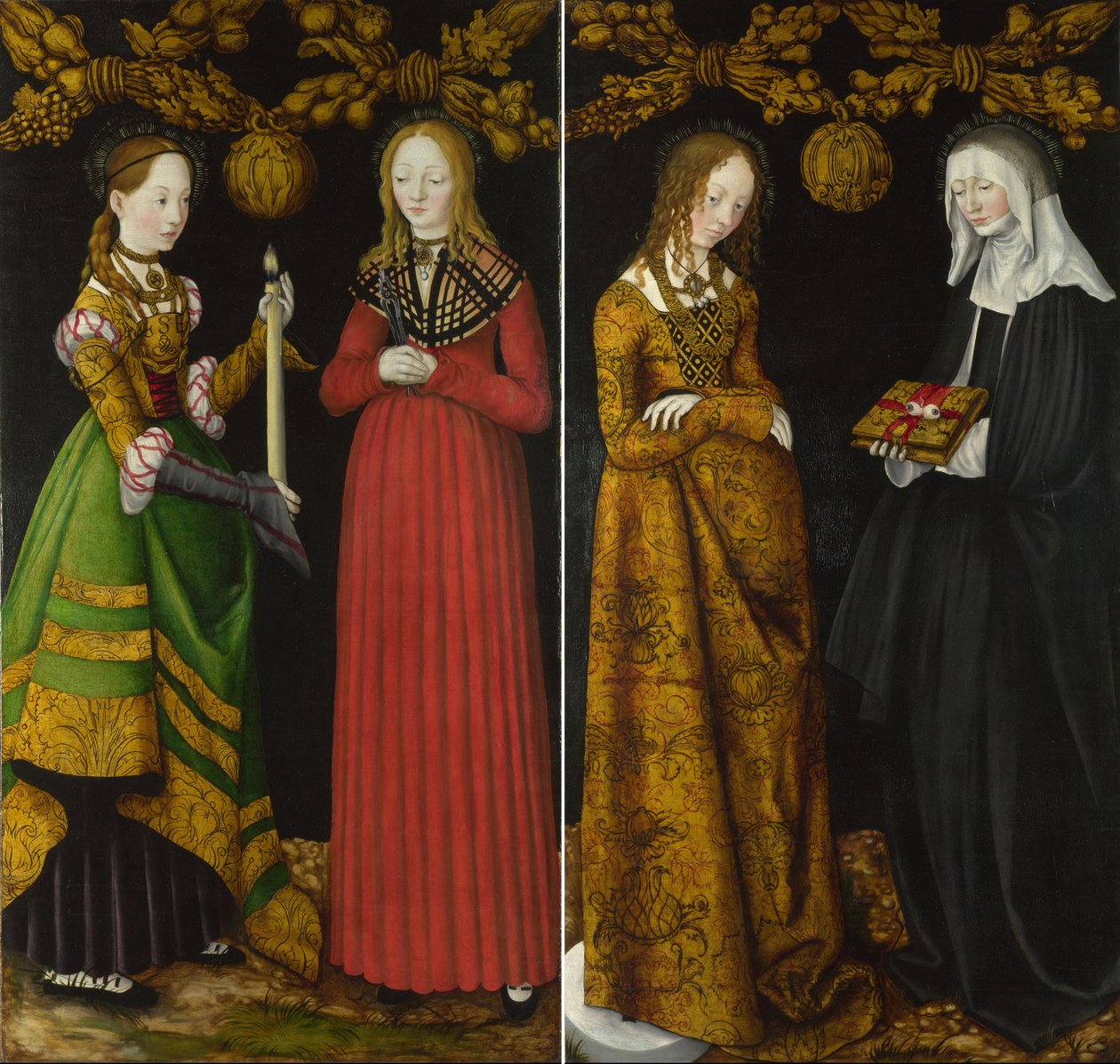 De heliga Genevieve och Apollonia och de heliga Christina och Ottilia av Lucas Cranach the Elder