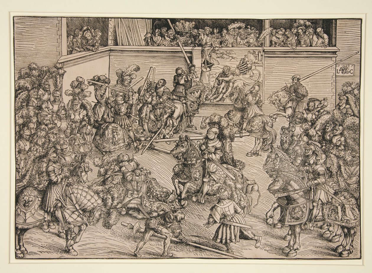 Den andra turneringen (med Tapeten av Simson och Lejonet) av Lucas Cranach the Elder