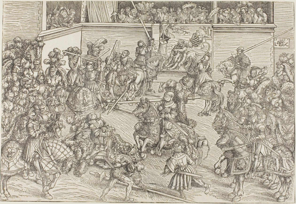 Den andra turneringen med en gobeläng föreställande Simson och lejonet av Lucas Cranach the Elder