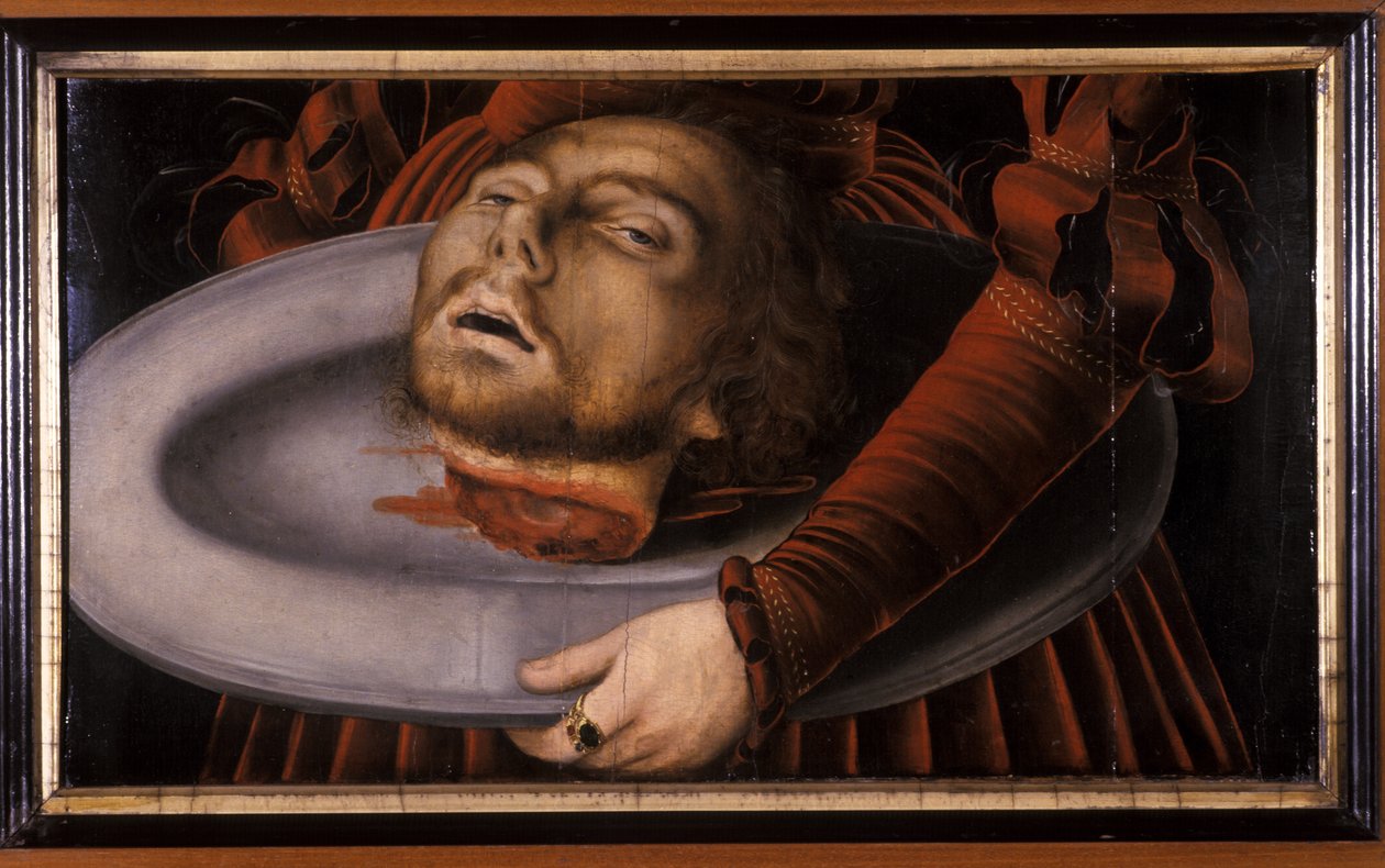 Johannes Döparens huvud (olja på tall) av Lucas Cranach the Elder