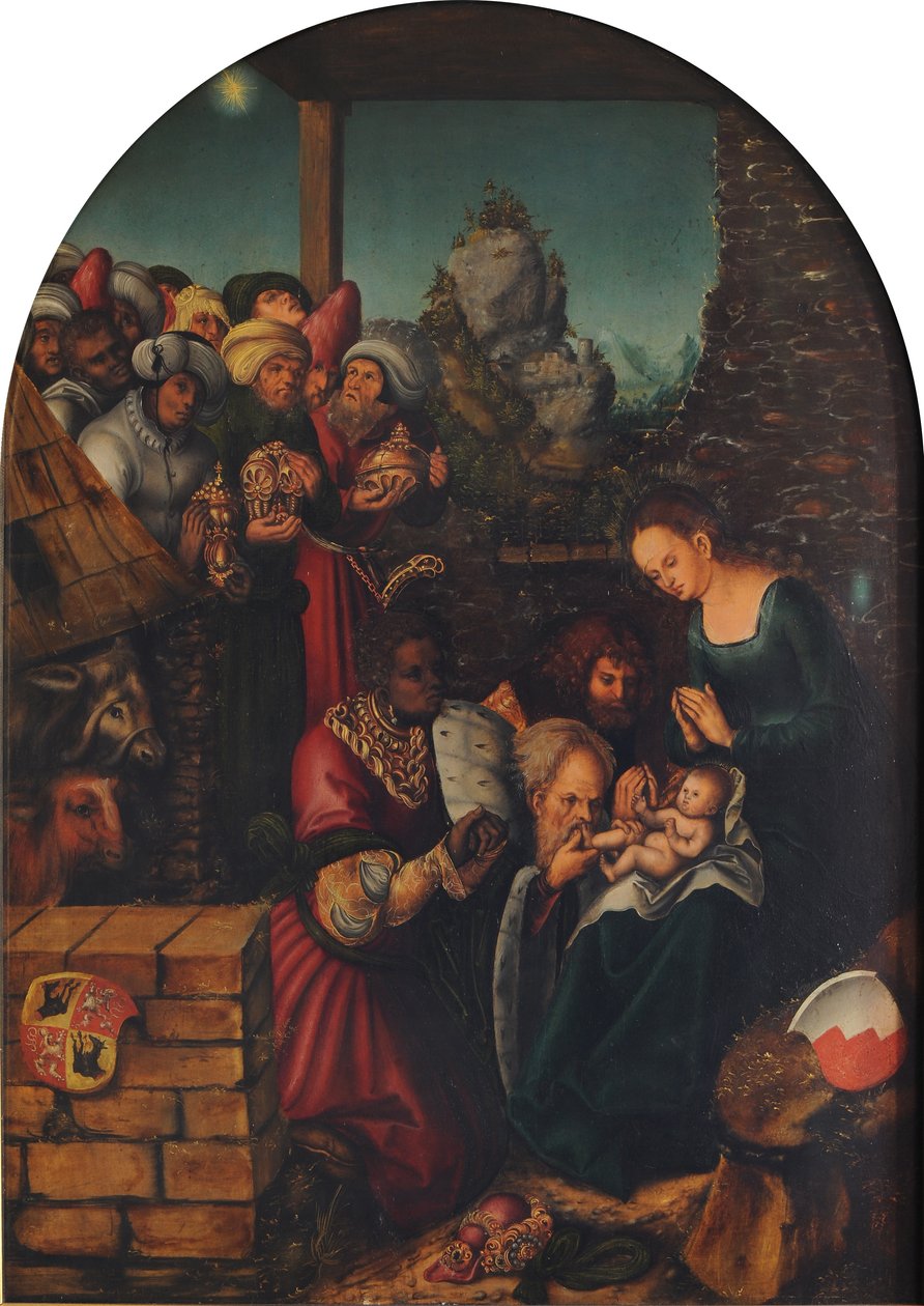 Tyska: Die Anbetung der Heiligen Drei Könige Magiernas tillbedjan av Lucas Cranach the Elder and workshop